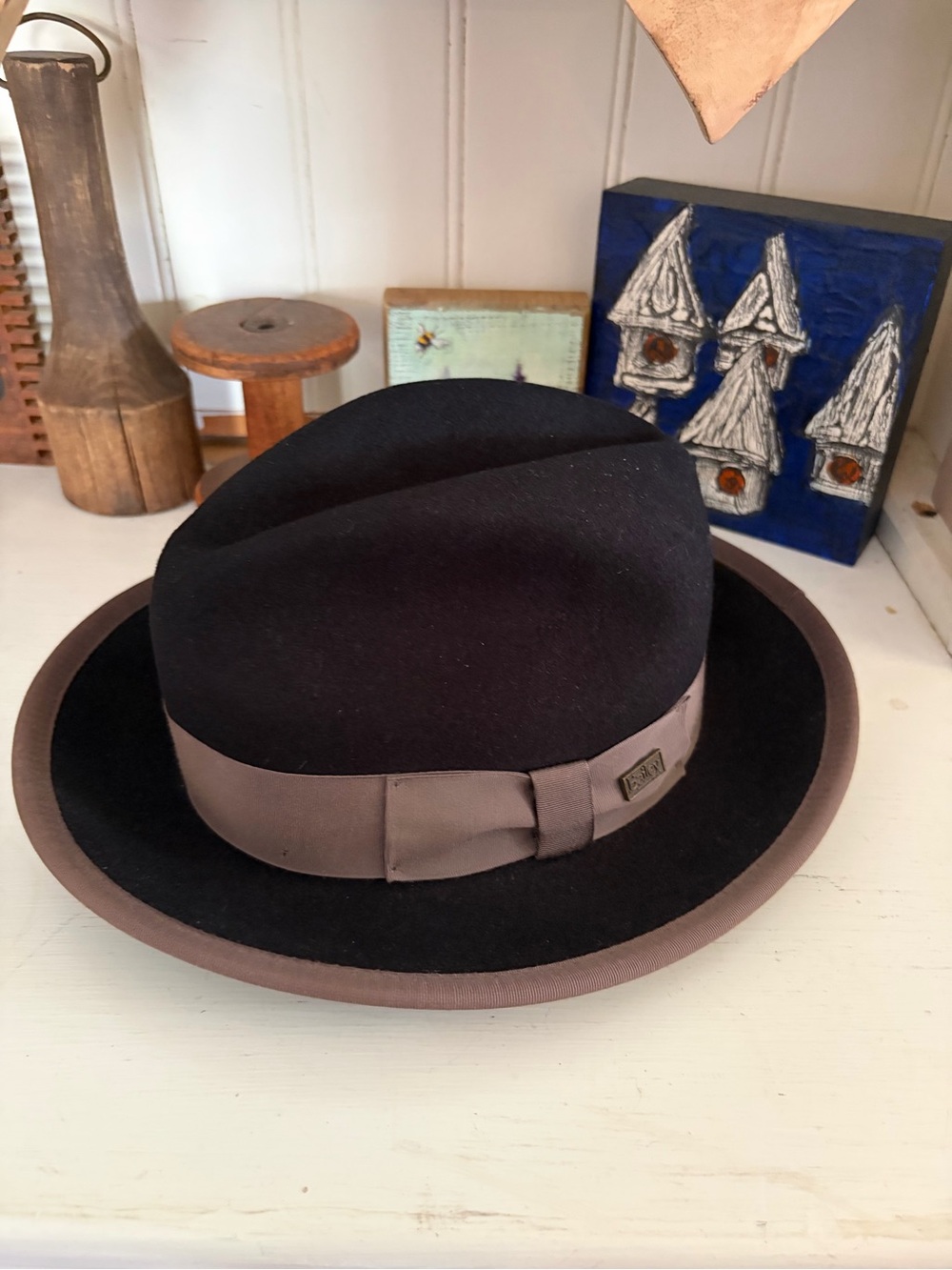 Bailey Wool Black Fedora with Brown Trim and Band